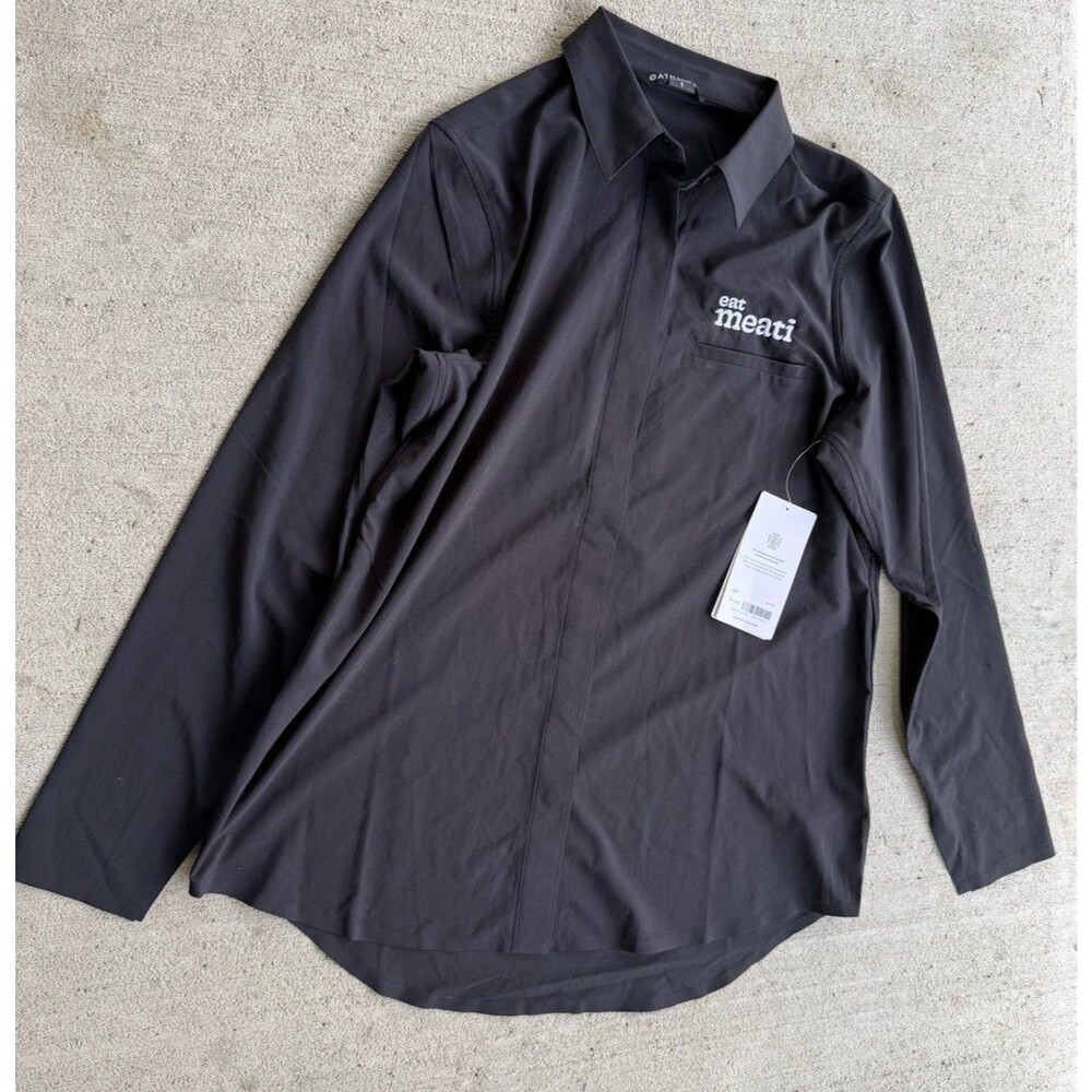 Athleta Urbanite Top 2.0 Black Long Sleeve Performance Button Front Shirt SP